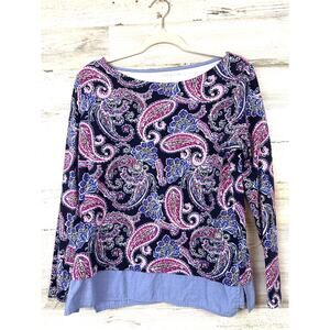 Talbots Womens M Vibrant Multi Paisley Long Sleeve Cotton Dress Tee Top